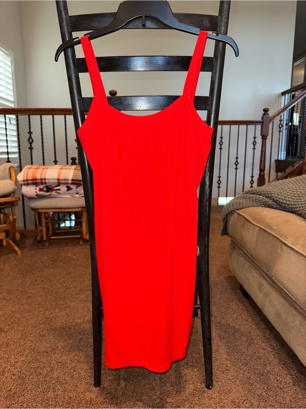 Women’s wild fable Red Ribbed Tank Midi Dress w Scoop Neck Back